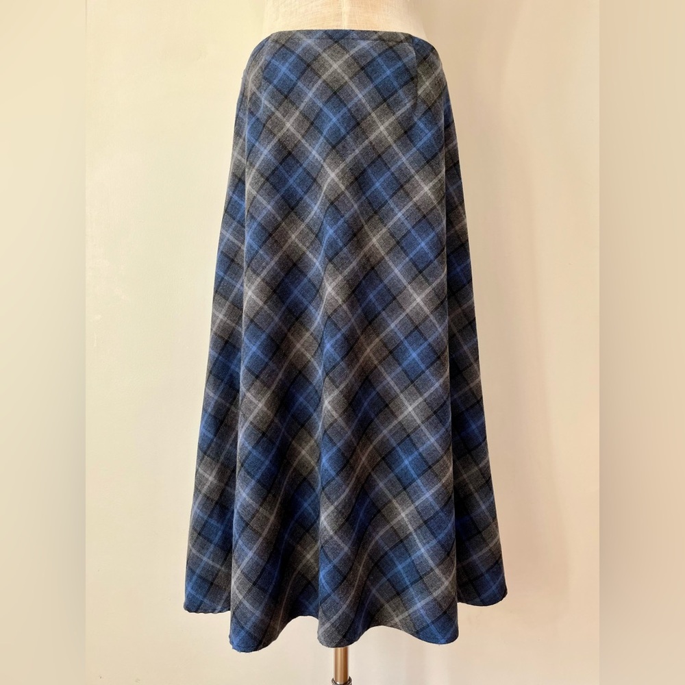 Croft & Barrow Academia Modest A-Line Blue & Grey Plaid Maxi Skirt Size 12